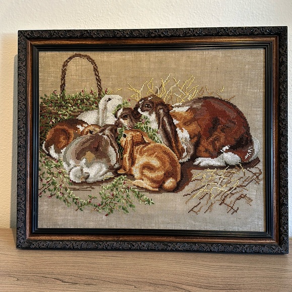 Vintage | Art | Vintage 989 Needle Point Rabbits | Poshmark